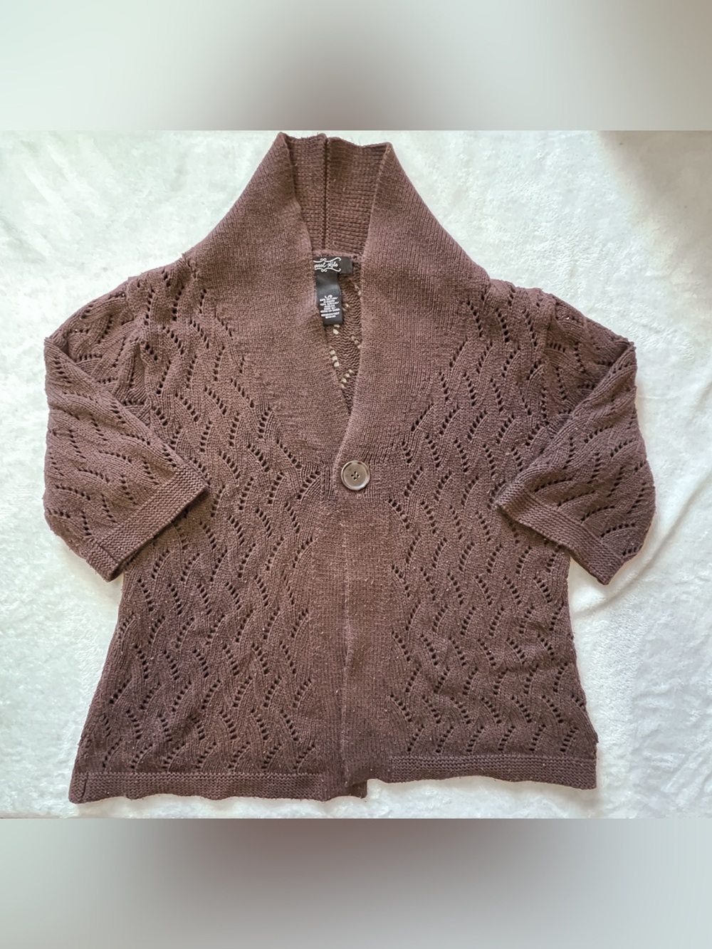 Vintage Y2K Crystal-Kobe Shawl Collar Knit Button Cardigan Sweater Brown Size L